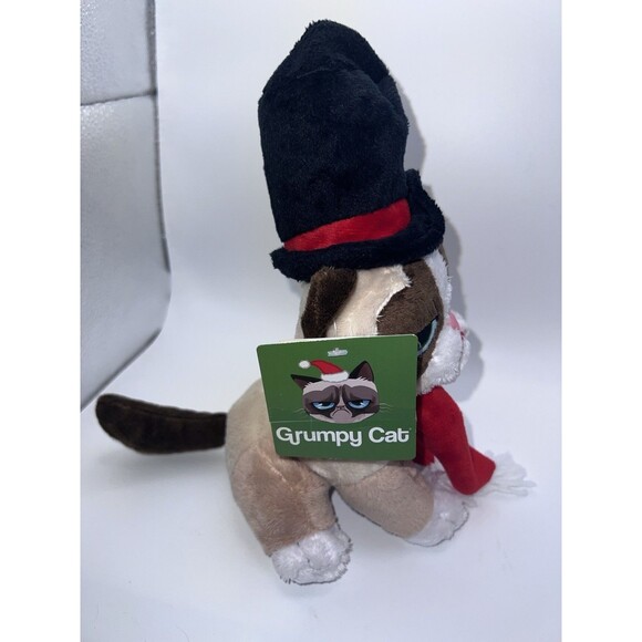 GRUMPY CAT Scrooge 9" Plush Stuffed Animal w/ Hat & Scarf Christmas New - Picture 6 of 10